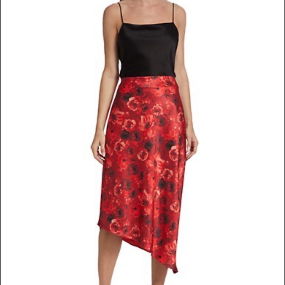 Alice + Olivia Maeve Asymmetric Midi-Skirt Ruby Size 0 ($295)